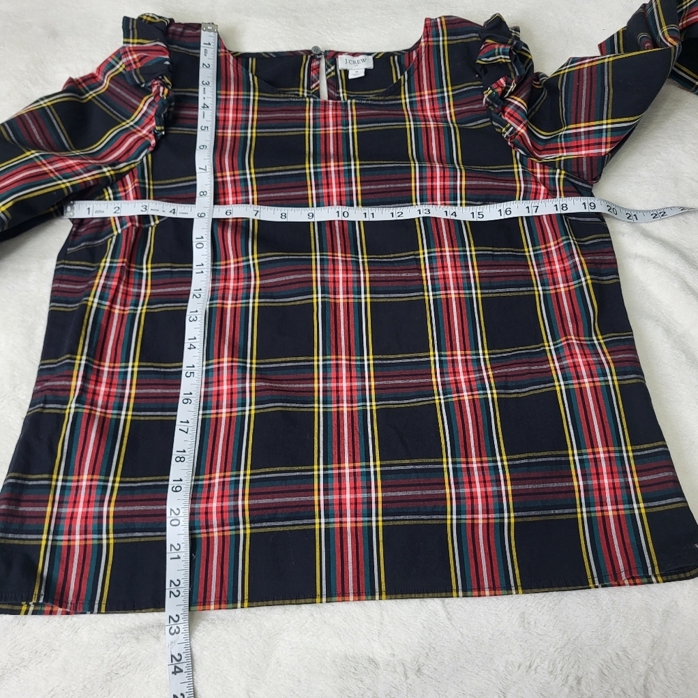 J.CREW Plaid Ruffle Shoulder Women's Top. Black & Red. Size Small - Picture 5 of 10